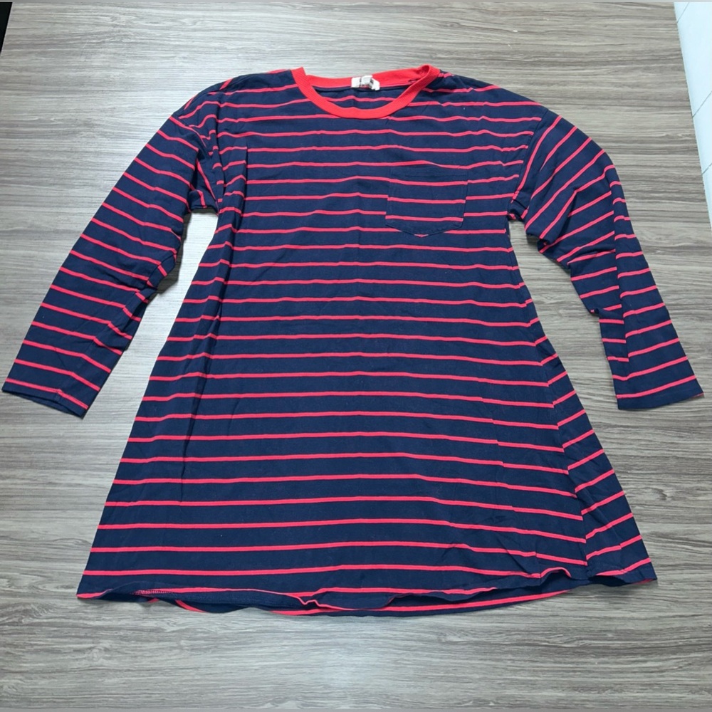 Umgee Womens Size Small Long Sleeve Blue Red Stripe Shirt Dress Pullover